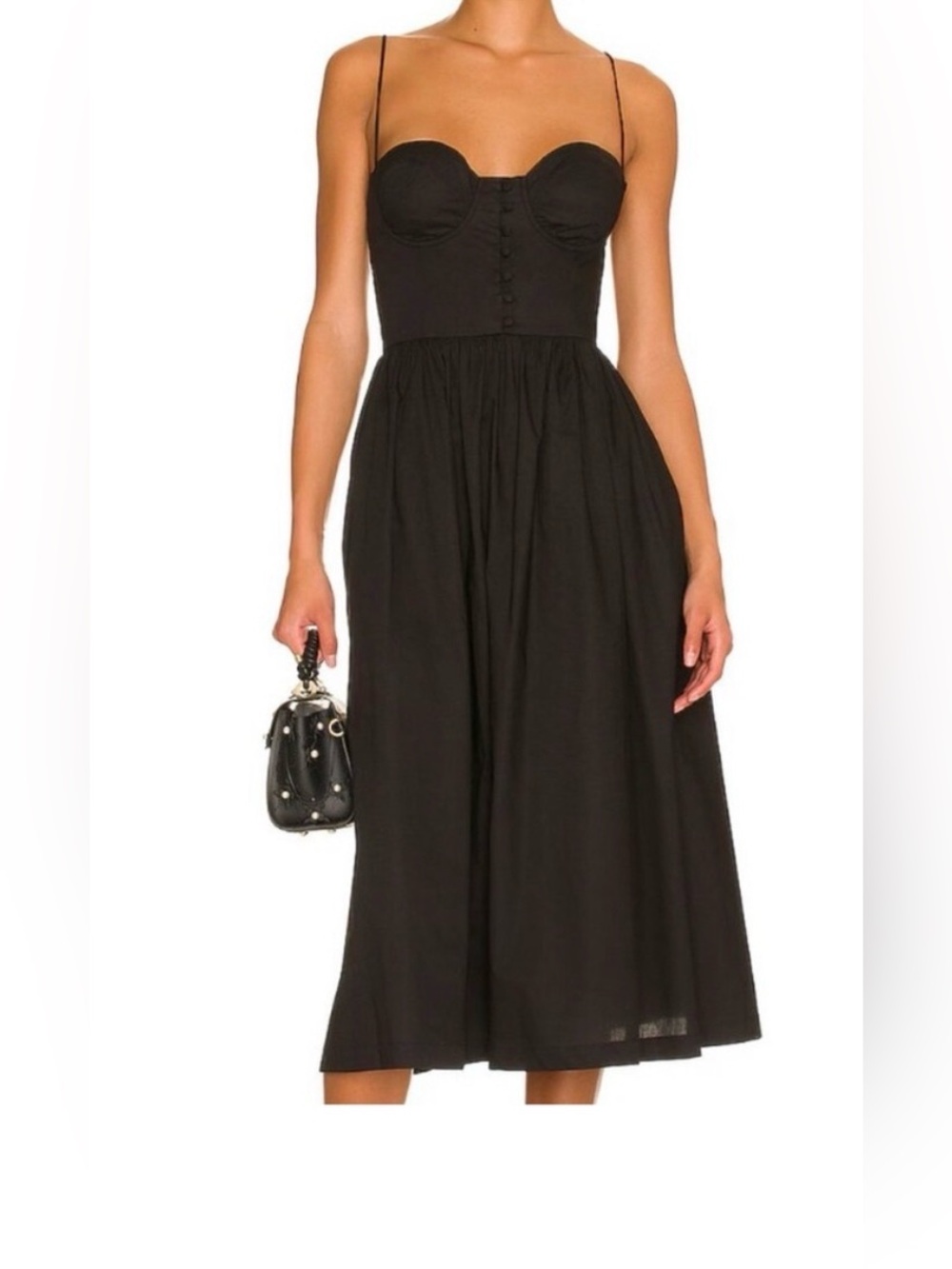 L'Academie Black Spaghetti-Strap Midi Dress